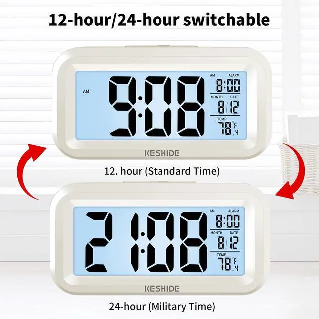 Alt view image 6 of 7 - Digital Alarm Clock Battery Operated with Indoor Temperature, Desk Small Clock,Snooze Model,12/24H Display for Bedrooms Heavy Sleepers Kids Travel Bathroom (White)