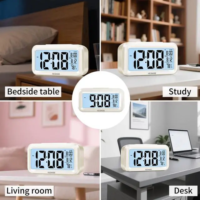 Alt view image 7 of 7 - Digital Alarm Clock Battery Operated with Indoor Temperature, Desk Small Clock,Snooze Model,12/24H Display for Bedrooms Heavy Sleepers Kids Travel Bathroom (White)