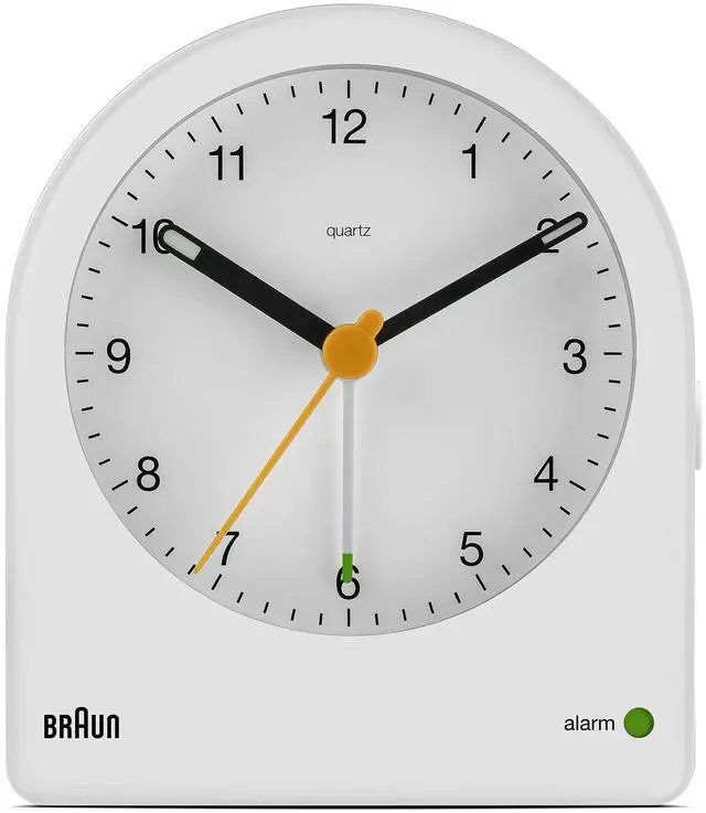 Main image of Classic Analogue Alarm Clock with Snooze and Continuous Backlight, Quiet Quartz Movement, Crescendo Beep Alarm in White, Model BC22W.