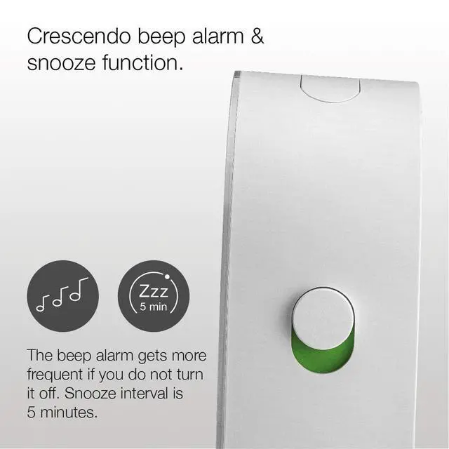 Alt view image 3 of 7 - Classic Analogue Alarm Clock with Snooze and Continuous Backlight, Quiet Quartz Movement, Crescendo Beep Alarm in White, Model BC22W.
