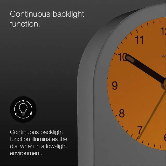 Alt view image 4 of 7 - Classic Analogue Alarm Clock with Snooze and Continuous Backlight, Quiet Quartz Movement, Crescendo Beep Alarm in White, Model BC22W.
