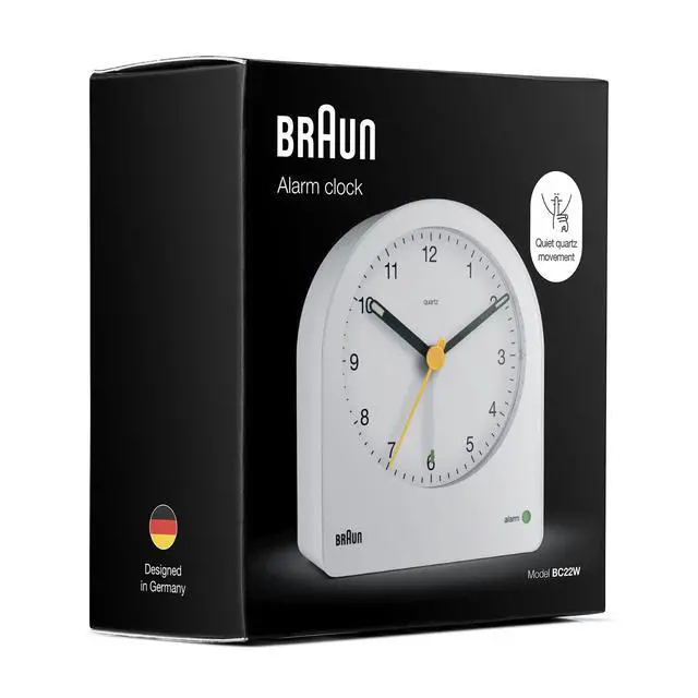 Alt view image 7 of 7 - Classic Analogue Alarm Clock with Snooze and Continuous Backlight, Quiet Quartz Movement, Crescendo Beep Alarm in White, Model BC22W.