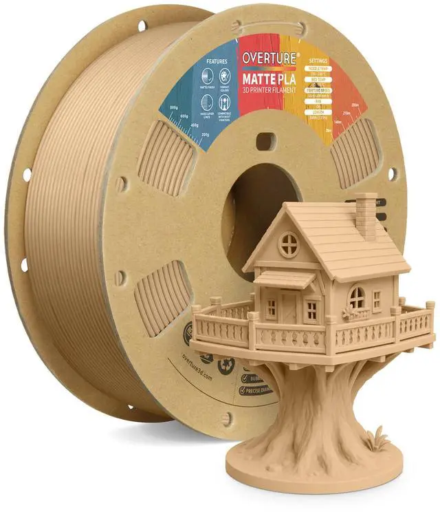 Main image of Matte PLA 3D Printer Filament 1.75mm, Matt Surface & Low Warping Filament 1kg Spool (2.2 lbs), Accuracy +/- 0.02 mm, Fit Most FDM Printers (Matte Light Brown)