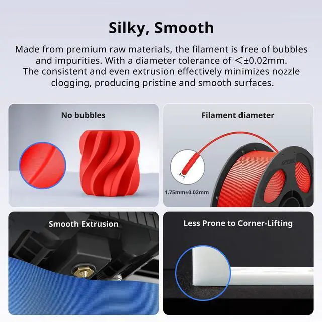 Alt view image 4 of 7 - PLA Plus (PLA+), 3D Printer Filament 1.75mm Bundle, High Toughness, Dimensional Accuracy +/- 0.02mm, 4 Pack 1KG Reusable Spool, Black, White, Texture Gray, Red