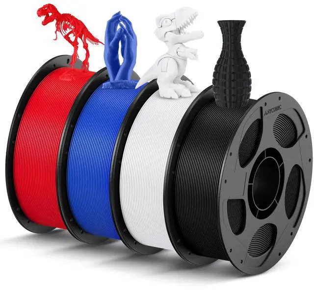 Main image of PLA Filament 1.75mm Bundle, 3D Printing PLA Filament 1.75mm Dimensional Accuracy +/- 0.02mm, 1KG Reusable Spool (2.2 lbs), 4KG Black + White + Blue + Red