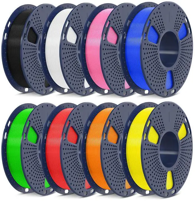 Main image of High Speed PLA Filament Mini Pack, 30mm/s - 600mm/s Print Range, High Flow Speedy 3D Printer PLA Filament Bundle, 250g/Spool, Black+White+Green+Blue+Red+Orange+Yellow+Pink