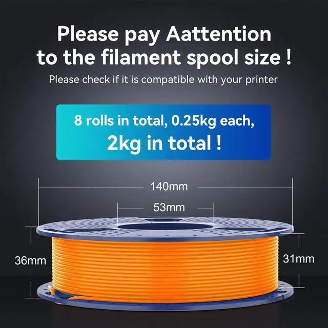 Alt view image 3 of 7 - High Speed PLA Filament Mini Pack, 30mm/s - 600mm/s Print Range, High Flow Speedy 3D Printer PLA Filament Bundle, 250g/Spool, Black+White+Green+Blue+Red+Orange+Yellow+Pink