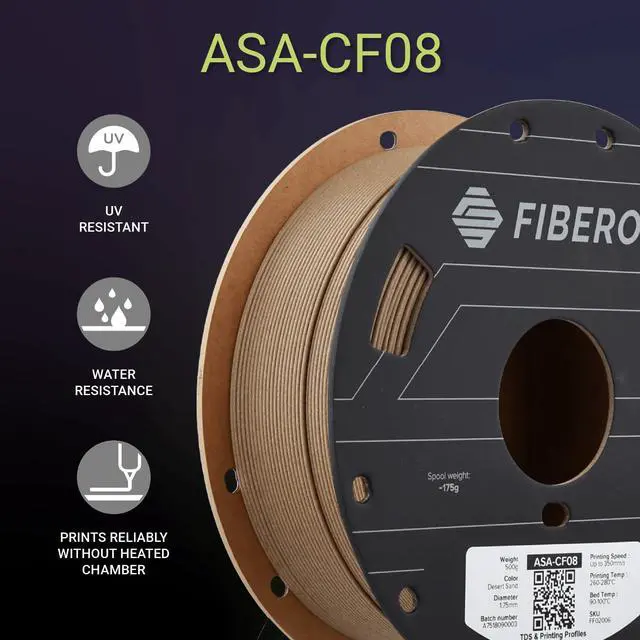 Alt view image 2 of 7 - Fiberon ASA-CF08 Desert Sand Carbon Fiber 3D Printing Filament 1.75mm 0.5KG, UV & Weather Resistant, High Rigidity, Heat Resistant, Easy to Print, Functional Parts & Prototypes