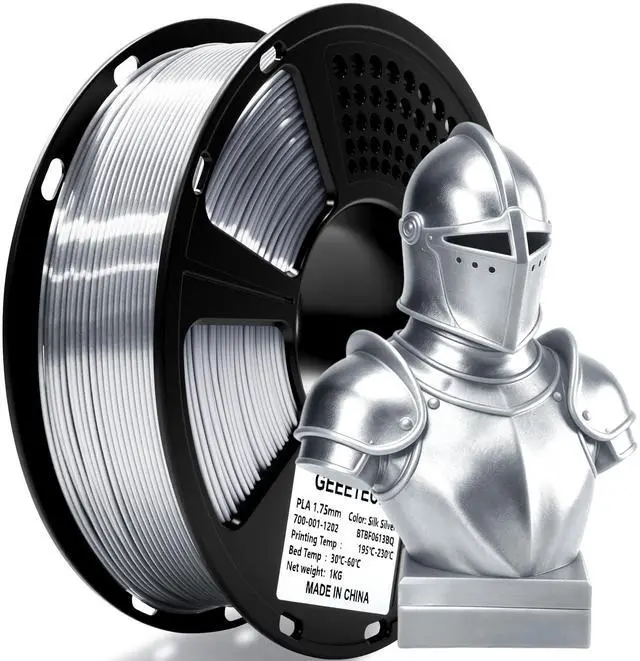 Main image of Silk PLA Filament 1.75mm for 3D Printer, Metal-Like Shiny 3D Filament 1kg (2.2lbs) 1 Spool, Dimensional Accuracy +/- 0.02 mm, Metallic Silver Silk Filament