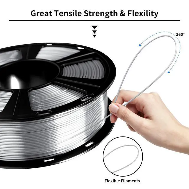 Alt view image 5 of 7 - Silk PLA Filament 1.75mm for 3D Printer, Metal-Like Shiny 3D Filament 1kg (2.2lbs) 1 Spool, Dimensional Accuracy +/- 0.02 mm, Metallic Silver Silk Filament