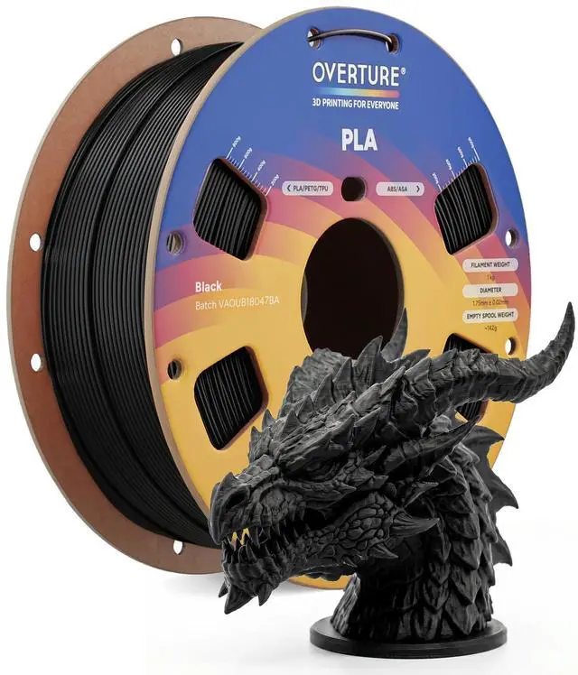 Main image of PLA Filament 1.75mm, Neatly Wound 3D Printer Filament 1kg Spool (2.2lbs), Dimensional Accuracy +/- 0.02 mm, Fit Most FDM 3D Printers (Black 1-Pack)