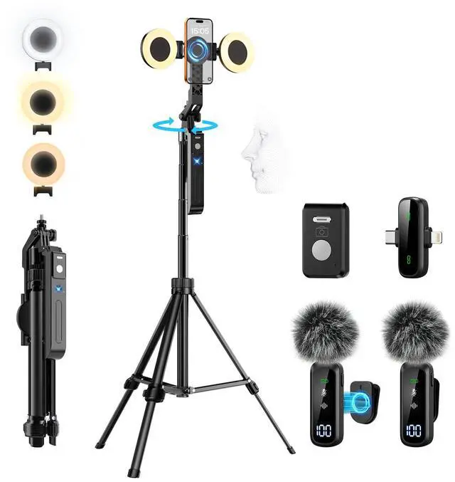 Main image of Magnetic Vlogging Kit for iPhone/Android, 71" Auto Face Tracking Tripod for iPhone with Light, Magnetic Microphone/Remote Control, Content Creator Essentials Starter Kit for TikTok and YouTube