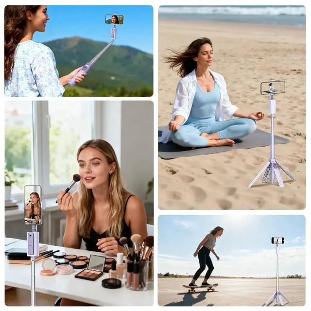 Alt view image 7 of 7 - 59'' Auto Face Tracking Tripod, 360° Rotation Selfie Stick for iPhone & Android with Wireless Remote, No App Required, Gesture Control for Vlog