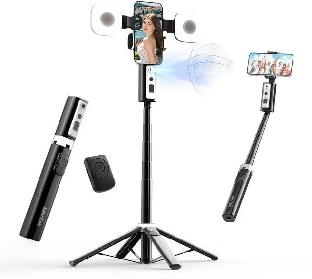 Main image of Auto Face Tracking Tripod for iPhone, Android & Camera, 60" Extendable Selfie Stick Tripod with Light and Remote, No App, 360° Rotation Phone Holder for TikTok, YouTube, Vlog, Live Streaming