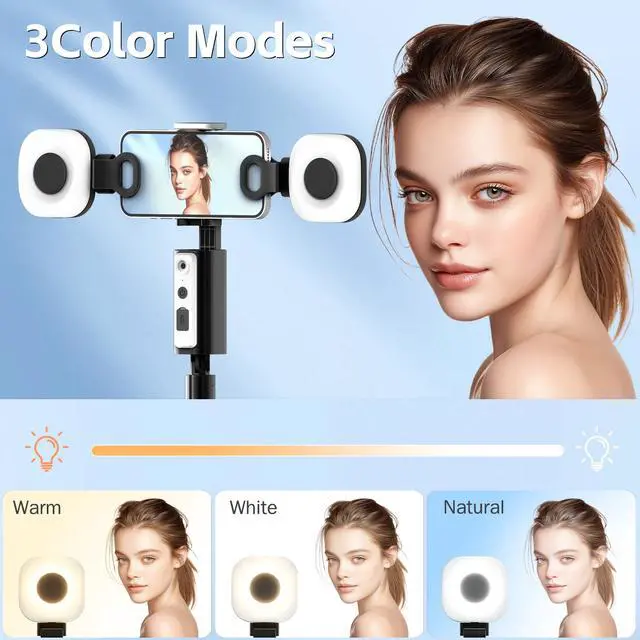 Alt view image 4 of 7 - Auto Face Tracking Tripod for iPhone, Android & Camera, 60" Extendable Selfie Stick Tripod with Light and Remote, No App, 360° Rotation Phone Holder for TikTok, YouTube, Vlog, Live Streaming