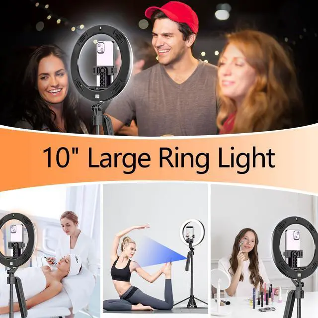 Alt view image 3 of 7 - Auto Face Tracking Self Stick Tripod for iPhone with 10" Ring Light Hands-Free 360°Adjustable 70.9 Inch Smart Phone Stand with Remote for Content Creator Vlog Video Recording
