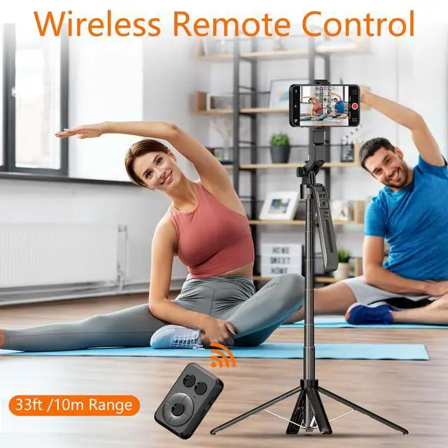 Alt view image 5 of 7 - Auto Face Tracking Self Stick Tripod for iPhone with 10" Ring Light Hands-Free 360°Adjustable 70.9 Inch Smart Phone Stand with Remote for Content Creator Vlog Video Recording