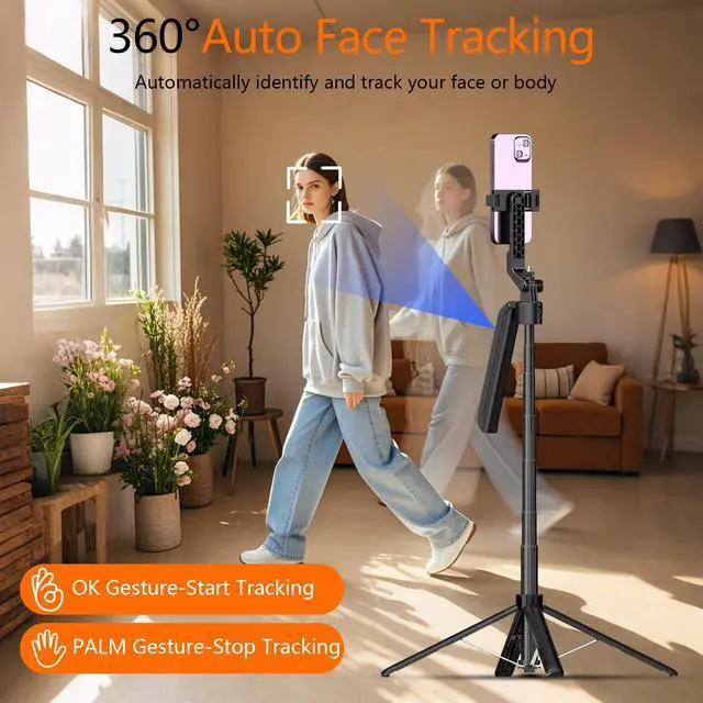 Alt view image 2 of 7 - Auto Face Tracking Self Stick Tripod for iPhone with 10" Ring Light Hands-Free 360°Adjustable 70.9 Inch Smart Phone Stand with Remote for Content Creator Vlog Video Recording