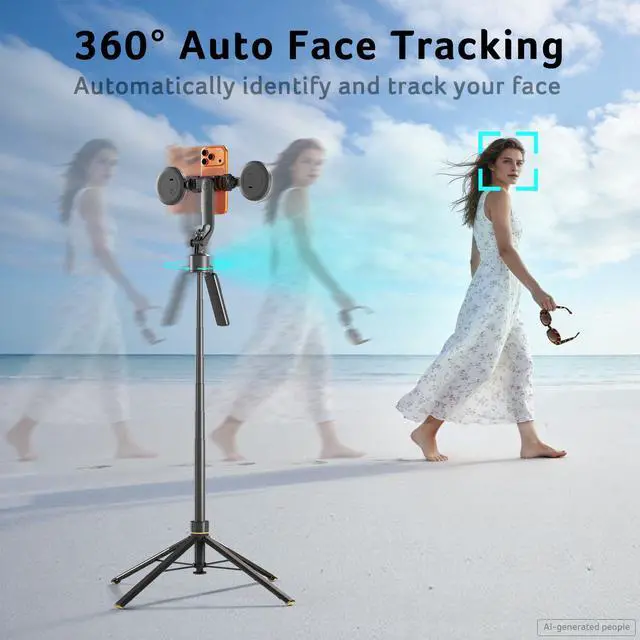 Alt view image 2 of 7 - Auto Face Tracking Tripod for iPhone Gesture Control Detachable Mini Ring Light 64" 360 Degree AI Tracking Phone Tripod for Vlogging YouTube TikTok Video Recording
