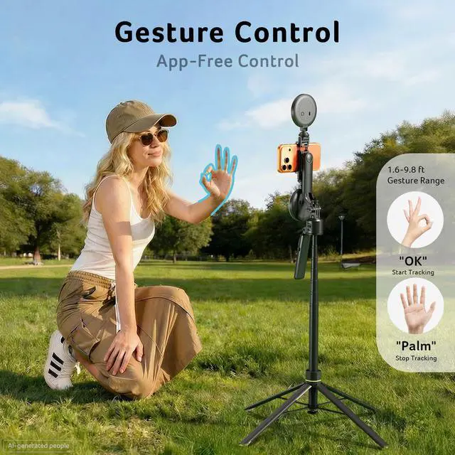 Alt view image 3 of 7 - Auto Face Tracking Tripod for iPhone Gesture Control Detachable Mini Ring Light 64" 360 Degree AI Tracking Phone Tripod for Vlogging YouTube TikTok Video Recording