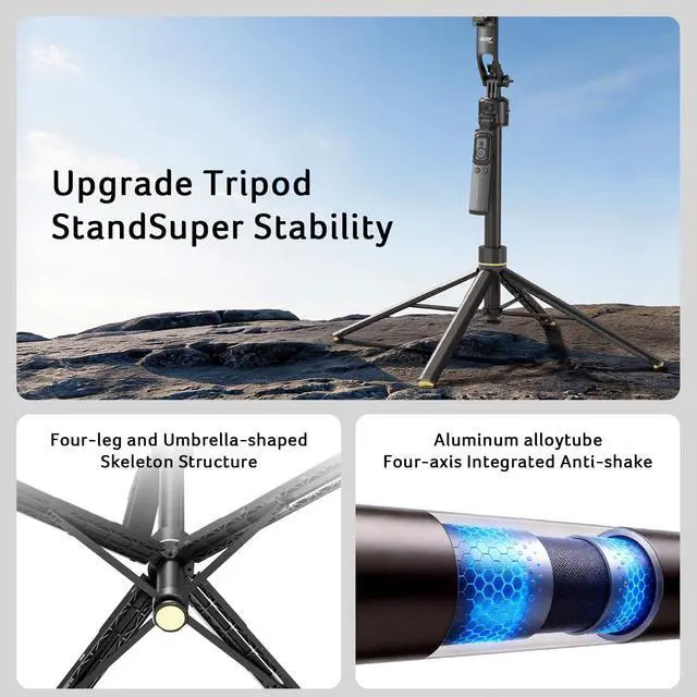 Alt view image 7 of 7 - Auto Face Tracking Tripod for iPhone Gesture Control Detachable Mini Ring Light 64" 360 Degree AI Tracking Phone Tripod for Vlogging YouTube TikTok Video Recording