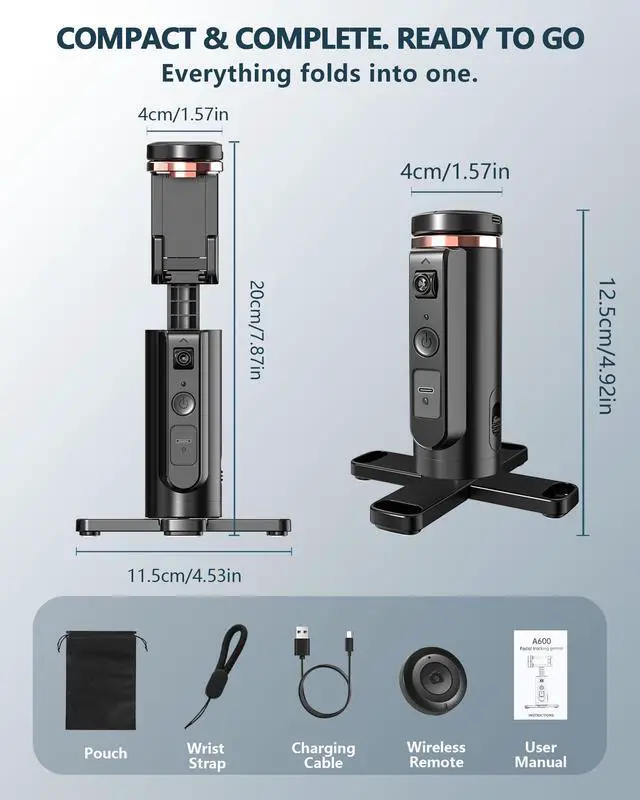Alt view image 5 of 7 - Auto-Tracking Phone Tripod, 360° Rotation Auto Face Tracking Tripod with Gesture & Remote Control, Cell Phone Tripod Stand for Recording, Universal 1/4-Inch Mount for Tripods/Selfie Sticks