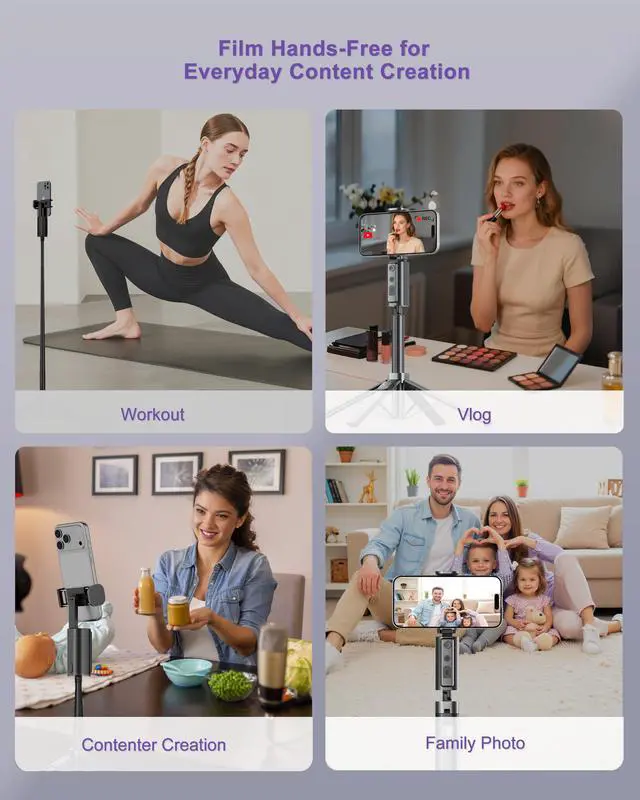 Alt view image 5 of 7 - Auto Face Tracking Tripod with Light for Phone, 59" AI Tracking 360° Rotation Stand Follows Your Movement, No App, Remote Control Gesture Control for Content Creater Photos Video Recording