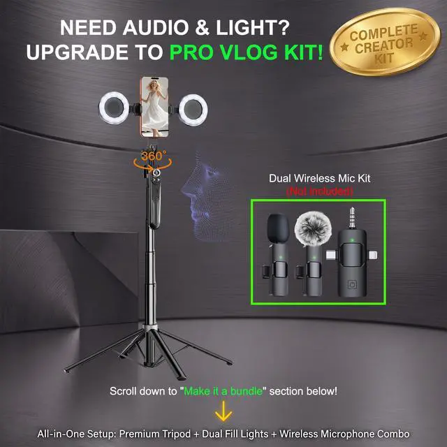Alt view image 4 of 7 - 71" Auto Face Tracking Tripod with Ring Light, 360° Rotation Phone Tripod with Remote & No App Required, Extendable Selfie Stick Tripod for iPhone/Camera, Live Streaming Equipment for TikTok/YouTube