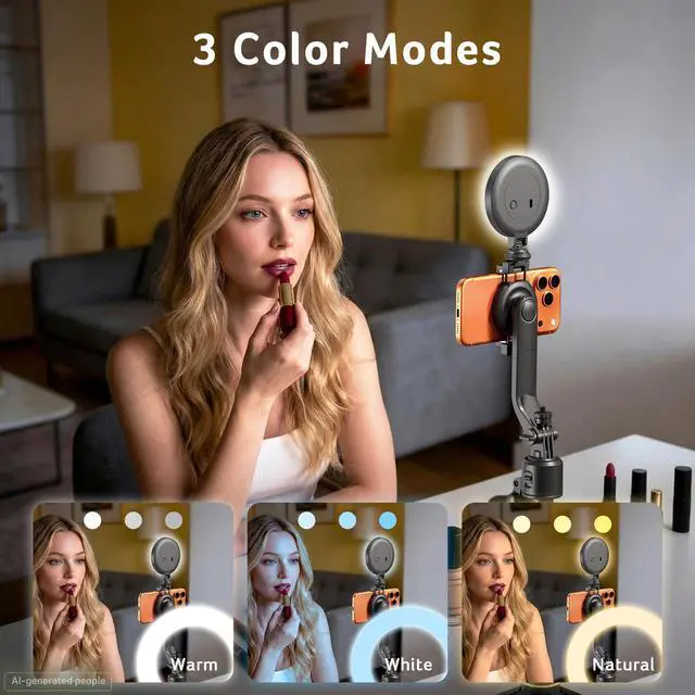 Alt view image 2 of 6 - Auto Face Tracking Tripod for iPhone Magnetic Phone Mount Gesture Control Detachable Mini Ring Light 64" 360 Degree AI Tracking Phone Tripod for Vlogging YouTube TikTok Video Recording
