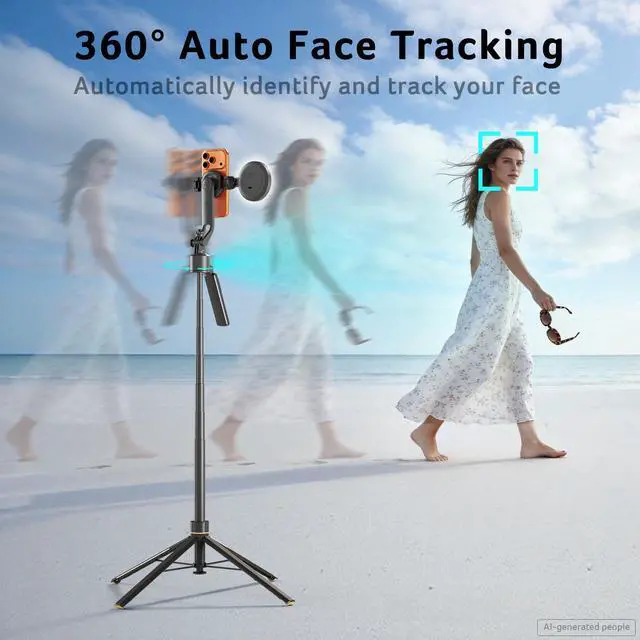 Alt view image 4 of 6 - Auto Face Tracking Tripod for iPhone Magnetic Phone Mount Gesture Control Detachable Mini Ring Light 64" 360 Degree AI Tracking Phone Tripod for Vlogging YouTube TikTok Video Recording