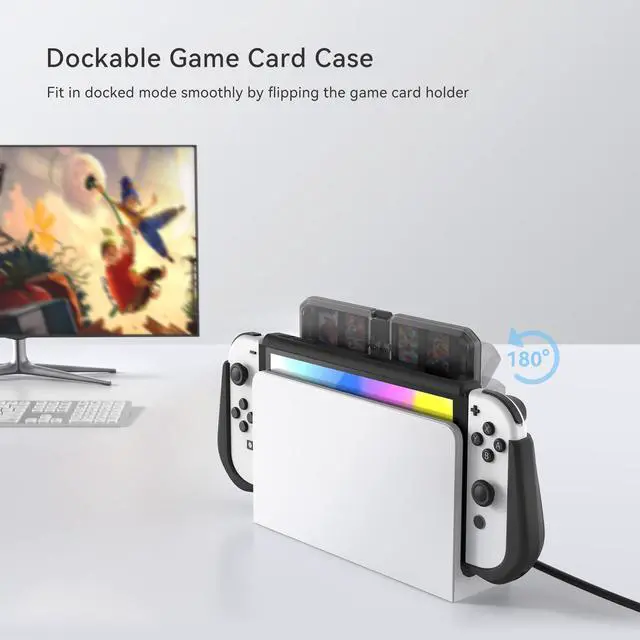 Alt view image 3 of 7 - Switch OLED Case with Flip Game Storage,Dockable Protective Case for Nintendo Switch OLED 2021 TPU Grip Portable Cover Accessories, Black