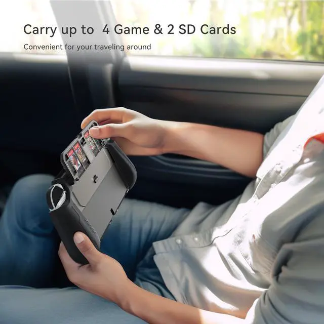 Alt view image 5 of 7 - Switch OLED Case with Flip Game Storage,Dockable Protective Case for Nintendo Switch OLED 2021 TPU Grip Portable Cover Accessories, Black