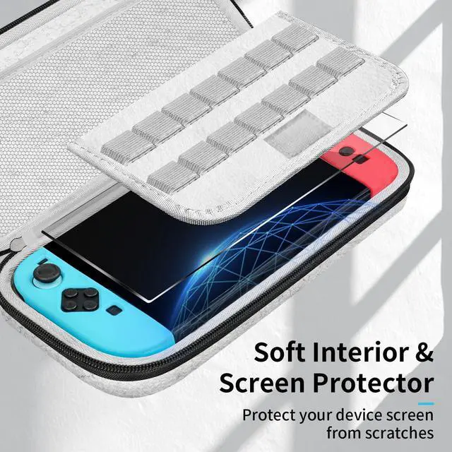 Alt view image 5 of 7 - Carrying Case for Nintendo Switch 2, Premium Odorless Hard Felt with Screen Protector, Portable Protection Travel Bag with 14 Game Cartridges for Storage Console Accessories, White