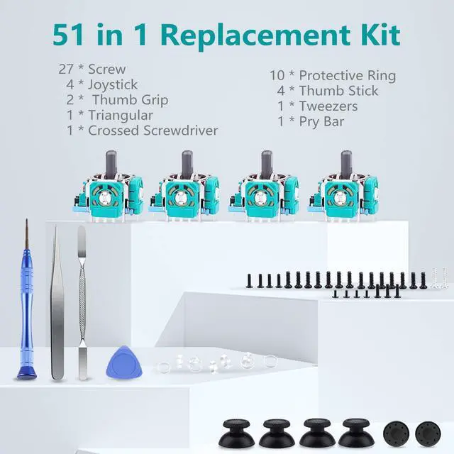 Alt view image 6 of 6 - Joysticks Replacement for P5 Controller, 3D Joystick Module Parts Compatible with P5 51 PCS Controller parts 4 Joystick, Thumbstick, 10 Protective Ring and More,blue