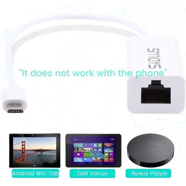 Alt view image 2 of 6 - Micro USB to Ethernet Adapter for Android Tablets, Google Nexus 4/5/7/10