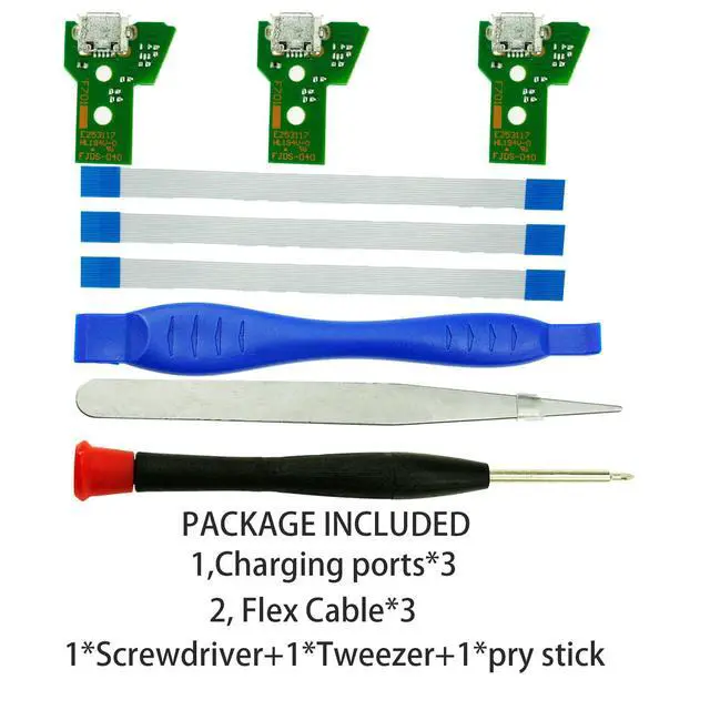 Alt view image 4 of 5 - 3pcs JDS-055 Replacement Charging Port for PS4 Slim Pro,Charger Socket Board Connector Module for PlayStation 4 Controller, Flex Cable, Tool Screwdriver Repair Kit(JDS-055)