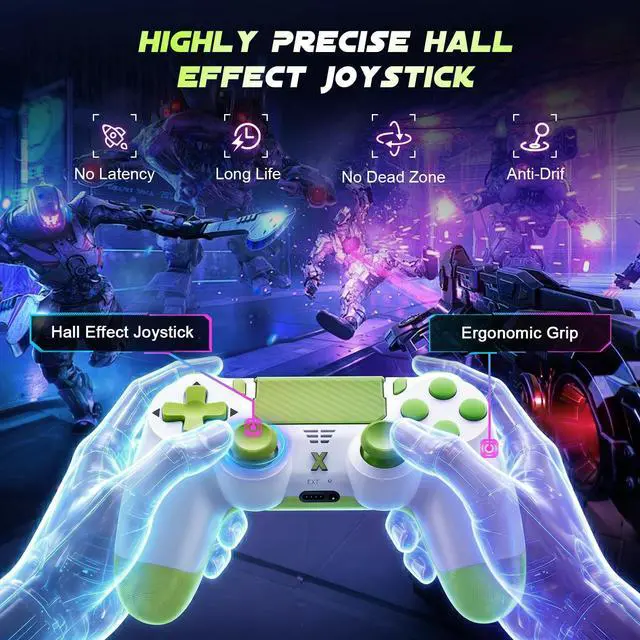 Main image of Wireless Controller for PS-4, Gamepad with Dual Vibration/Hall Effect Joysticks/Six-axis Gyroscope Sensor/Touchpad, Built-in Speaker & Headphone Jack, Compatible with PS4/Slim/Pro Console/PC(Yellow)