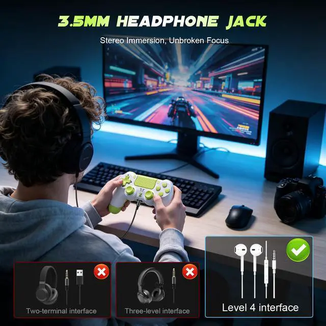 Alt view image 4 of 6 - Wireless Controller for PS-4, Gamepad with Dual Vibration/Hall Effect Joysticks/Six-axis Gyroscope Sensor/Touchpad, Built-in Speaker & Headphone Jack, Compatible with PS4/Slim/Pro Console/PC(Yellow)