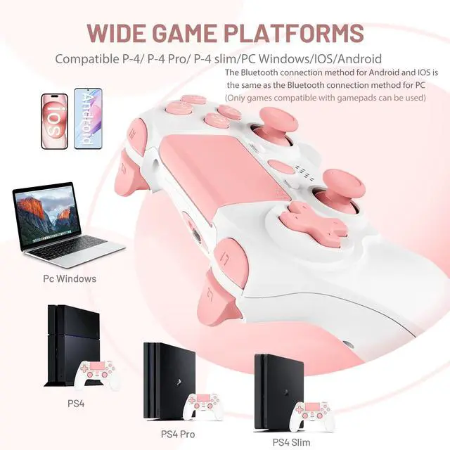 Alt view image 2 of 7 - Controller wireless for ps4,Compatible with PS4/Slim/Pro/PC/IOSWith USB-C Cable/800mAh Battery/6-Axis Gyro/3.5mm Audio Jack/Multi Touch Pad(pink)