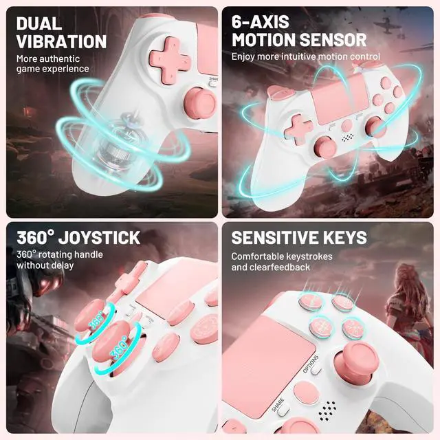 Alt view image 4 of 7 - Controller wireless for ps4,Compatible with PS4/Slim/Pro/PC/IOSWith USB-C Cable/800mAh Battery/6-Axis Gyro/3.5mm Audio Jack/Multi Touch Pad(pink)
