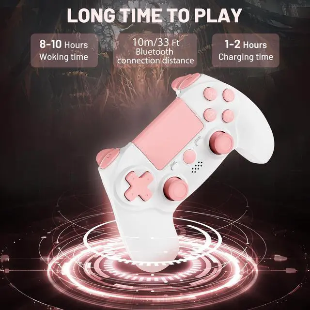 Alt view image 3 of 7 - Controller wireless for ps4,Compatible with PS4/Slim/Pro/PC/IOSWith USB-C Cable/800mAh Battery/6-Axis Gyro/3.5mm Audio Jack/Multi Touch Pad(pink)