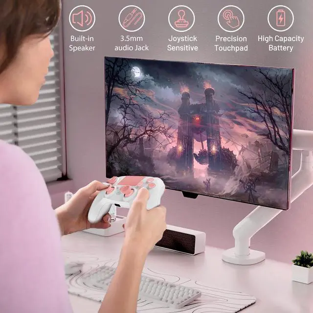 Alt view image 5 of 7 - Controller wireless for ps4,Compatible with PS4/Slim/Pro/PC/IOSWith USB-C Cable/800mAh Battery/6-Axis Gyro/3.5mm Audio Jack/Multi Touch Pad(pink)