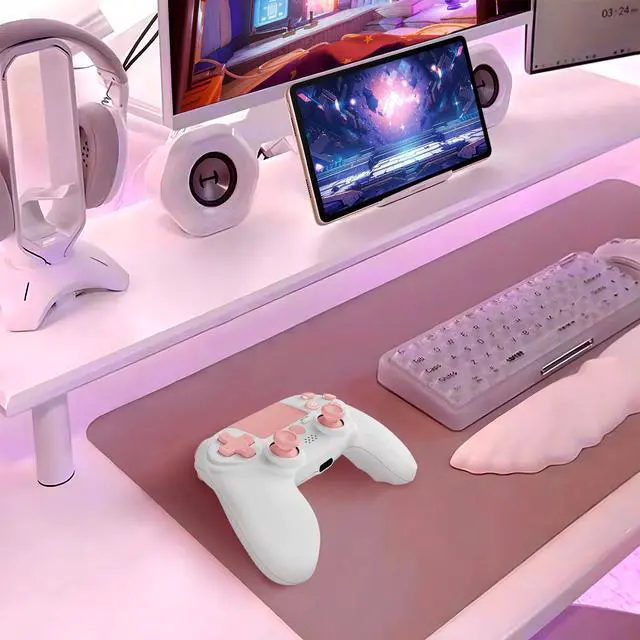 Alt view image 6 of 7 - Controller wireless for ps4,Compatible with PS4/Slim/Pro/PC/IOSWith USB-C Cable/800mAh Battery/6-Axis Gyro/3.5mm Audio Jack/Multi Touch Pad(pink)