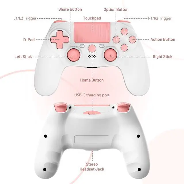 Alt view image 7 of 7 - Controller wireless for ps4,Compatible with PS4/Slim/Pro/PC/IOSWith USB-C Cable/800mAh Battery/6-Axis Gyro/3.5mm Audio Jack/Multi Touch Pad(pink)