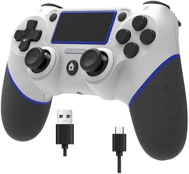 Main image of Wireless Controller for Ps4 Controller Compatible with PS4/Slim/Pro/Windows PC,with Touchpad/Vib-ration/Built-in Speaker&3.5mm Headphone Jack/Six-axis Motion Control/USB-C Charging Cable (White Blue)