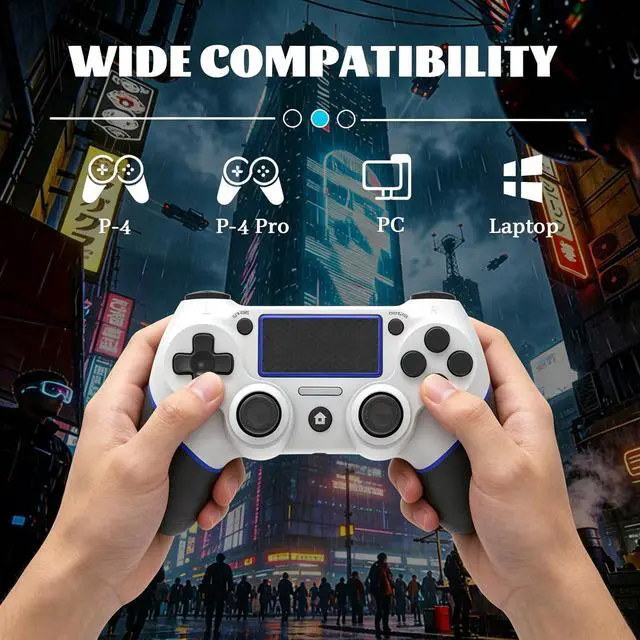 Alt view image 2 of 7 - Wireless Controller for Ps4 Controller Compatible with PS4/Slim/Pro/Windows PC,with Touchpad/Vib-ration/Built-in Speaker&3.5mm Headphone Jack/Six-axis Motion Control/USB-C Charging Cable (White Blue)