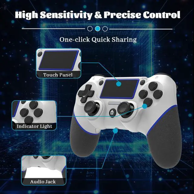 Alt view image 3 of 7 - Wireless Controller for Ps4 Controller Compatible with PS4/Slim/Pro/Windows PC,with Touchpad/Vib-ration/Built-in Speaker&3.5mm Headphone Jack/Six-axis Motion Control/USB-C Charging Cable (White Blue)