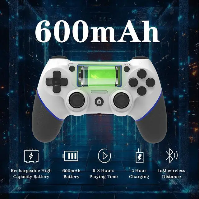 Alt view image 4 of 7 - Wireless Controller for Ps4 Controller Compatible with PS4/Slim/Pro/Windows PC,with Touchpad/Vib-ration/Built-in Speaker&3.5mm Headphone Jack/Six-axis Motion Control/USB-C Charging Cable (White Blue)
