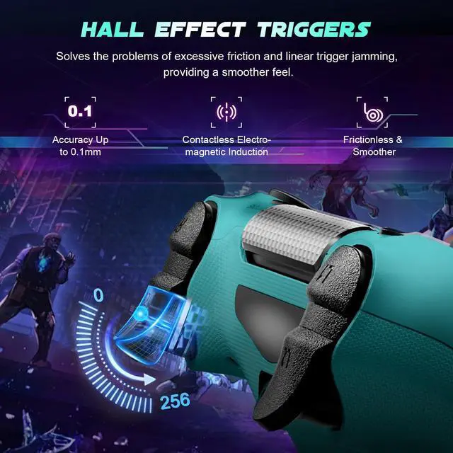Alt view image 2 of 7 - Wireless Controller for PS-4, Gamepad with Dual Vibration/Hall Effect Joysticks/Six-axis Gyroscope Sensor/Touchpad, Built-in Speaker & Headphone Jack, Compatible with PS4/Slim/Pro Console/PC