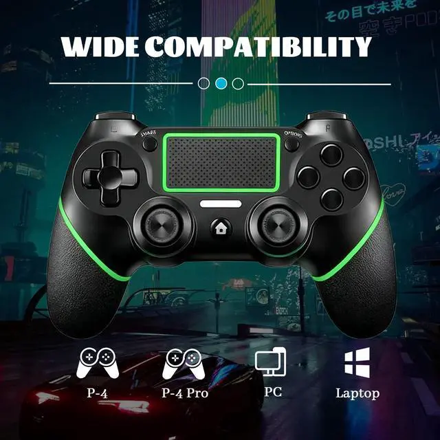 Alt view image 2 of 7 - Wireless Controller for Ps4 Controller Compatible with PS4/Slim/Pro/Windows PC,with Touchpad/Vibration/Built-in Speaker&3.5mm Headphone Jack/Six-axis Motion Control/USB-C Charging Cable,Black Green